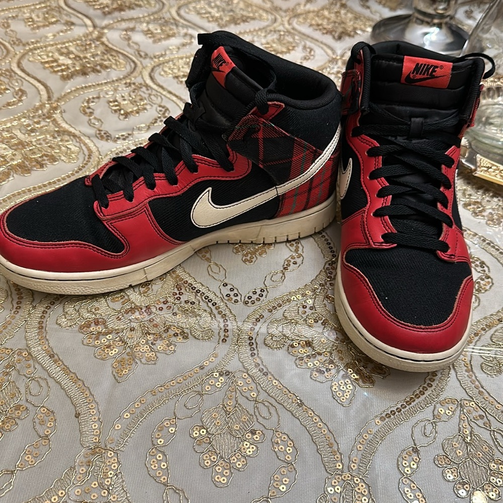 NIKE DUNK HI HIGH RETRO SE "TARTAN PLAID" BLACK-PALE IVORY SIZE 10.5 - Picture 2 of 12
